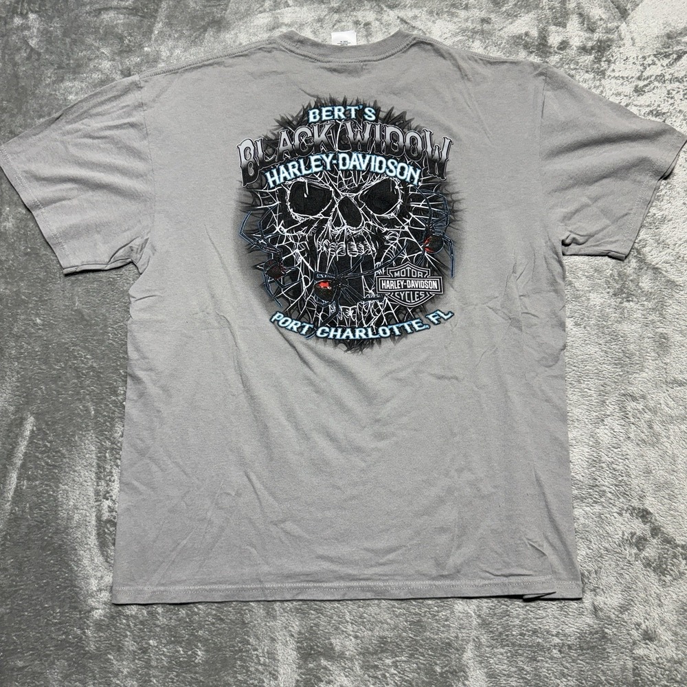 Harley Davidson Shirt Mens XL Gray Berts Black Widow Port Charlotte Florida Tee